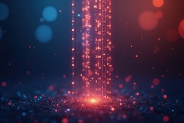 Wall Mural - futuristic digital light beam with glowing particles in a cybernetic abstract design.