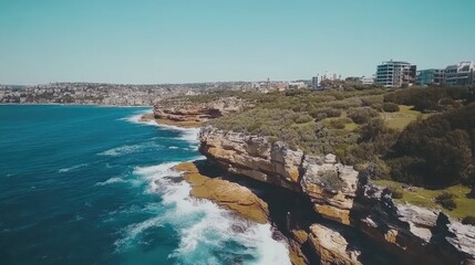 Rugged Coastline View with Waves and Cliffs