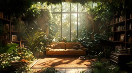 Sticker - Jungle Living Room: Sunlight Through Greenery