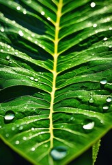 close view vibrant leaf textures showcasing detailed patterns natural light overlays, nature, green, organic, macro, flora, botanical, outdoor, micro, art