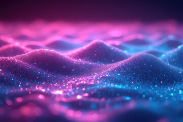 Wall Mural - magical neon waves and glittering light particles for design.