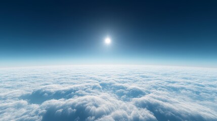 Wall Mural - a peaceful scene above thin clouds, with a deep blue sky and a small sun just above the horizon