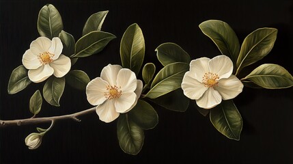 Wall Mural - White Flowers on a Branch - Botanical Art Painting