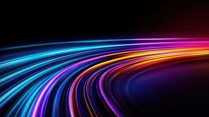 Vibrant neon light trails on a dark background