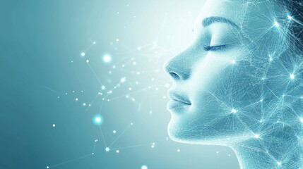 Fototapete - Abstract lines and dots illustrating skincare procedure diagrams with a focus on facial aesthetics and analysis in a serene environment. Generative AI