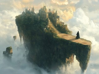 Wall Mural - Floating City in the Clouds: A Fantasy Landscape