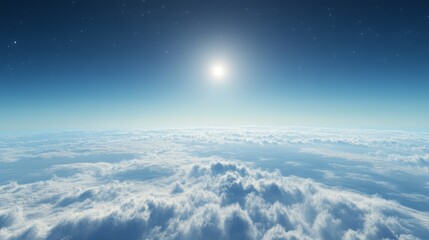 Wall Mural - a serene sky above sparse clouds, deep blue with a tiny bright sun