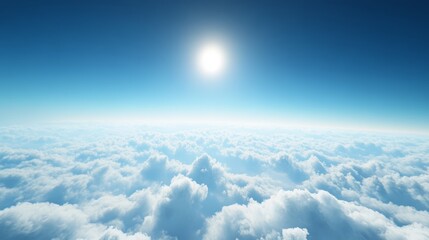 Wall Mural - a serene sky above sparse clouds, deep blue with a tiny bright sun