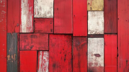 Wall Mural - Red Wooden Planks with Varied Textures and Patterns