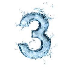 Leinwandbilder - and dynamic image of the number 3 formed by the flowing,splashing motion of transparent water or liquid in an abstract,clean and refreshing design.
