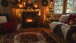 © Jittapon - Cozy and Festive Christmas Living Room Setting with Rustic Decor Plush Blankets Warm Lighting and Inviting Ambiance  Celebrating the Joyous Holiday Season in a Charming and Welcoming Home Interior