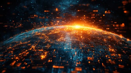 Digital Globe with Orange Glowing Lights