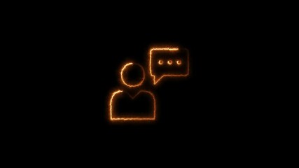 Glowing neon speaking people icon animation on black back ground. Communication And Talking property agent house document signing neon icon concept.