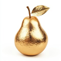 Wall Mural - Golden metallic pear art craft jewelry collectible isolated over white background