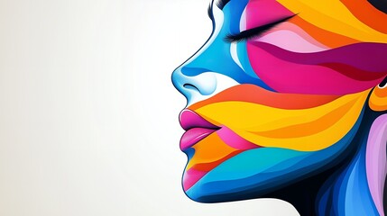 Wall Mural - Abstract colorful woman face portrait with closed eyes and pink lips.