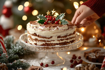 a festive Christmas tiramisu.  AI generative.