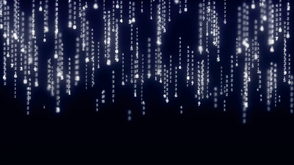 Binary code with numbers moving on the screen. Digital age. Binary algorithm, data code, decryption and encoding. Matrix background of numbers. 3D vector illustration
