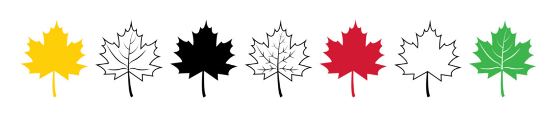 set of flat maple leaf shape icons isolated on white background vector illustration. maple leaf icon