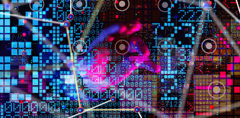 Aufkleber - Neural network 3D illustration. Big data and cybersecurity