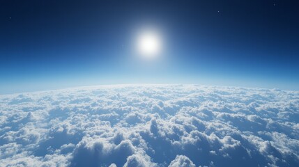 Wall Mural - a bright skyscape above scattered clouds, deep blue with a tiny bright sun