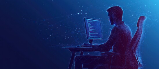 Digital Silhouette of a Programmer Working on a Computer