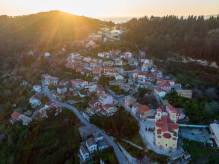 One of the most beautiful traditional greek villages - scenic magoulades in sunset time in corfu ,Greece