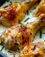 Wall Mural - a close up of chicken drumsticks in a pan with sauce