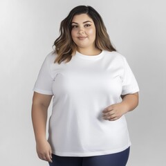 Canvas Print - Plus size stylish woman wearing a tshirt for product mockup, 