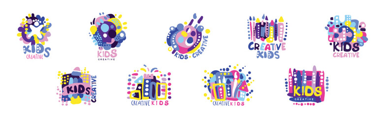 Poster - Kid Creative Colorful Purple Graphic Design Vector Set