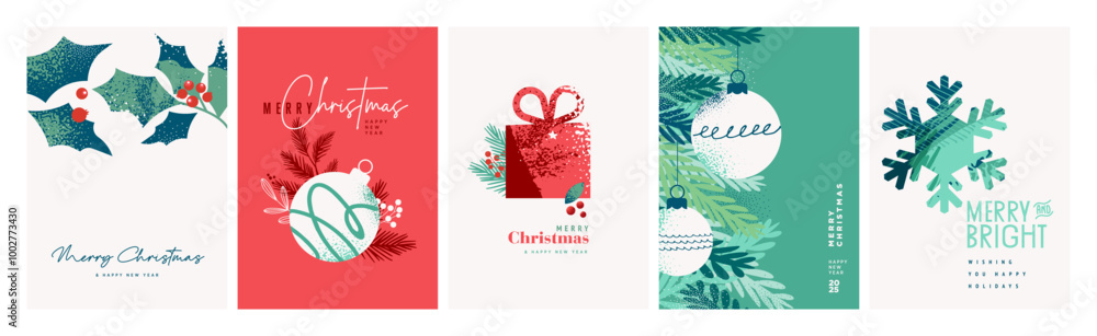 Set of Christmas and New Year Cards. Vector illustration concepts for ...