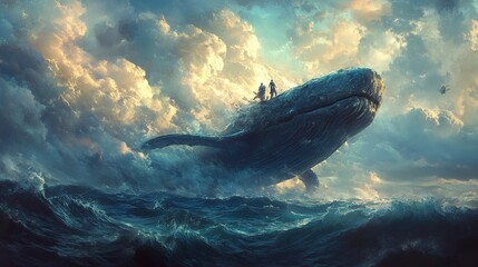 Poster - Giant Whale Soaring Through the Clouds Above the Ocean