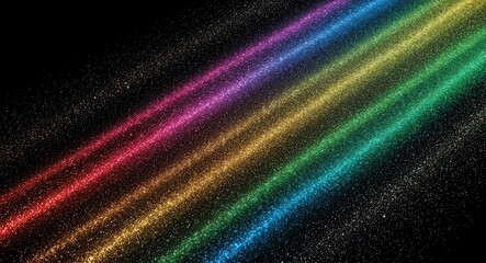 Sticker - Rainbow spectrum light trails with glittering particles cascading in all directions set against a jet black background