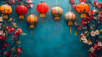 Wall Mural - vibrant chinese new year backdrop featuring a display of colorful paper lanterns traditional pattern