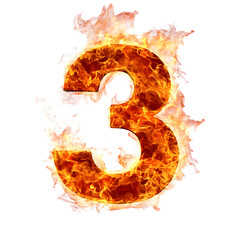 Aufkleber - Explosive Burning Number 3 Fiery Digital Infographic Background. Dramatic intense flames engulfing the number 3 symbol creating an eye-catching and dramatic fiery