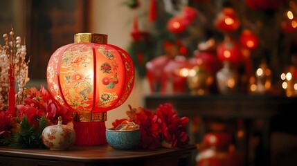 Wall Mural - Vibrant Chinese New Year lanterns with warm glow and traditional red of unity harmony and for the lunar festival