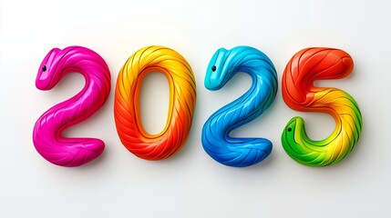 Canvas Print - 2025 New Year's number made of colorful, glossy, and wavy shapes.