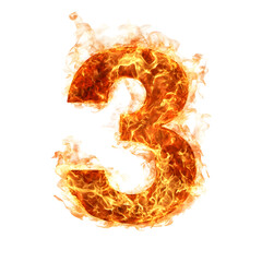 Fototapete - Fiery Number 3 Ablaze with Powerful Energy and Intensity - A dynamic,abstract graphic showcasing a burning,fiery number 3 with a sense of movement,heat,and explosive power.