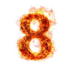 Poster - Fiery number 8 shaped explosion or burning flames in dynamic motion creating a powerful,dramatic and abstract graphic design. Intense fire,heat and energy with a bold.