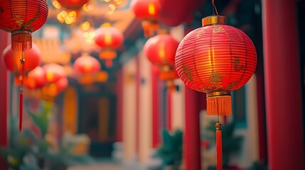 Wall Mural - vibrant and colorful chinese new year with traditional red lanterns joyful symbols and celebratory l