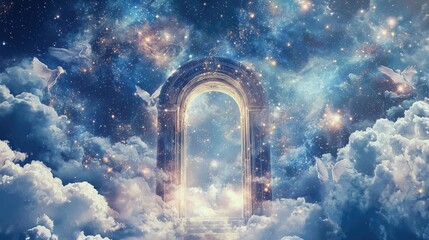 Wall Mural - a digital art piece depicting an ethereal gate floating in the vast expanse of space, ethereal and d