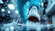 © familymedia - A dynamic shot capturing a step in stylish white sneakers splashing through puddles, symbolizing progress, movement, and the lively energy of a brisk walk, in a futuristic setting.