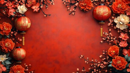 Wall Mural - vibrant chinese new year backdrop featuring a colorful arrangement of traditional lanterns creating 