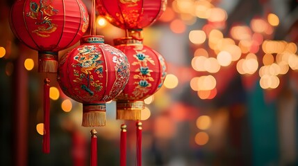 Wall Mural - vibrant and festive chinese new year featuring colorful red lanterns traditional symbols and bright 