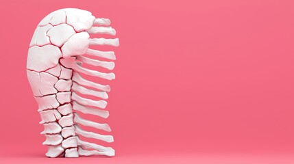 Wall Mural - Anatomical Model of Human Spine on Pink Background