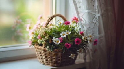 Sticker - Beautiful Floral Arrangement in a Rustic Basket