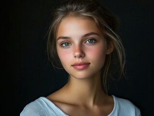 Wall Mural - A woman with blue eyes and a blue shirt