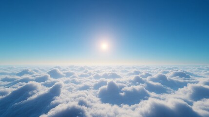 A bright sky above thin clouds, vivid blue with a tiny bright sun just rising