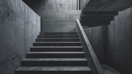 Canvas Print - Modern Concrete Staircase in Minimalist Architecture