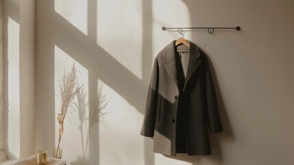 Canvas Print - Elegant Coat Hangs in Soft Light with Shadows