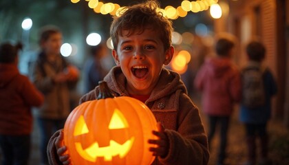 Halloween night, costume celebrating halloween, decorations pumpkin, trick or treat, concept scary bats, autumn leaves, top view, copy space.